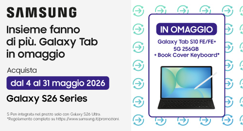 Samsung Galaxy S26 Series, Z Fold7, Z Flip7 e Z Flip7 FE regalano Tab S10 FE con Book Cover Keyboard